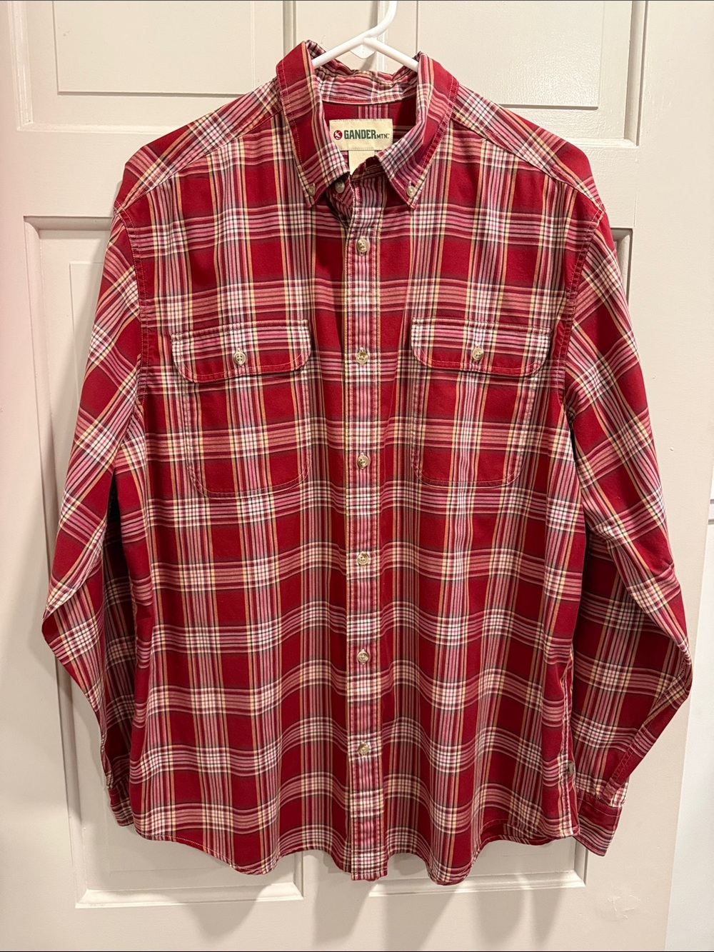 Gander Mountain Men's Fall 2015 Plaid Flannel Button Down Shirt Red White Size L